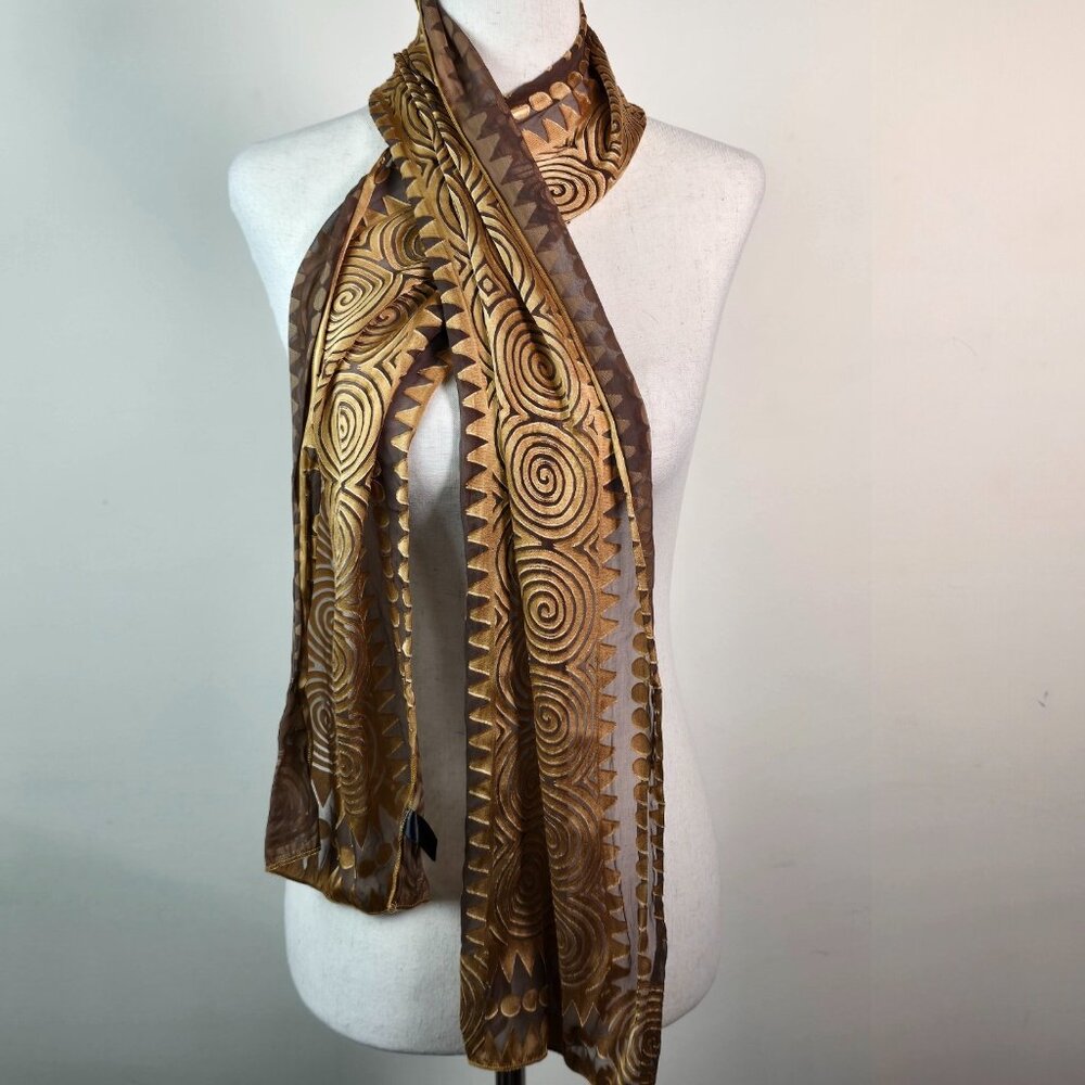Gold Scarf Women Rectangle Velvet Texture Geometric Tribal 56x10 Wrap Accessory